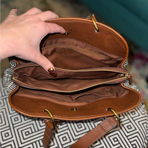Fossil Lane Satchel Handbag - Brown, Black & White - Picture 4 of 11